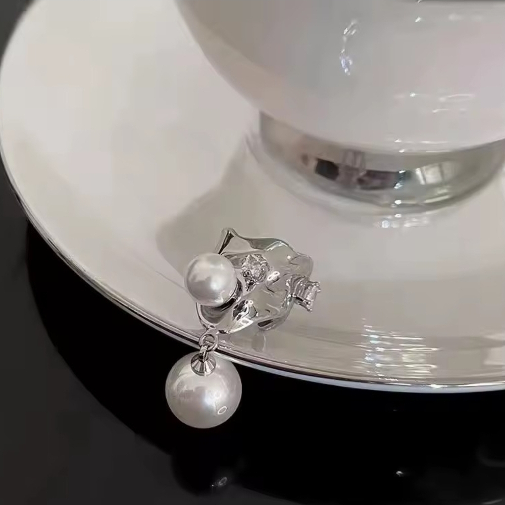 Silver-Tone Double Pearl Drop Earrings - Picture 5 of 7